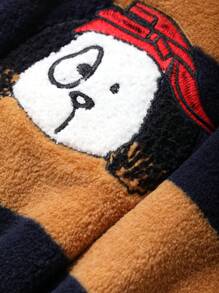 DAZY Thick Striped Flannel Nightgown With Cute Cartoon Pattern, Loose Fit For Winter Pajama,Thermal Lined - Coffee Brown - View 9