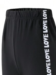 SHEIN Explorewe Tween Girls And Versatile Letter Band Leggings, Perfect For Casual Wear, In Spring And Fall And Winter,Black Leggings