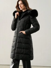 Anewsta 女士毛领中长连帽冬季夹克