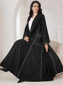 Al Najma Accappatoio lungo elegante da donna in patchwork con stampa leopardata, maniche lunghe, abbaya modesta ed elegante, aperta, adatta per l'uso casual quotidiano e per l'ufficio