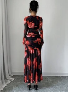Firerie Váy dài vừa phải in họa tiết hoa cho nữ có viền xếp nếp - Nhiều màu - Xem 5