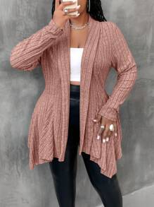 Maweii Plus Size Autumn Casual Everyday Ribbed Front Cardigan Sweater Fall Winter Cloth For Women - Dusty Pink - View 6