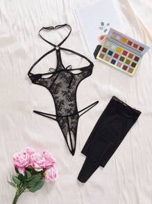 SpicyHot 霓虹绿色女士镂空性感紧身衣内衣外衣，适合外出穿着，坏蛋造型 - 黑色 - 查看 8