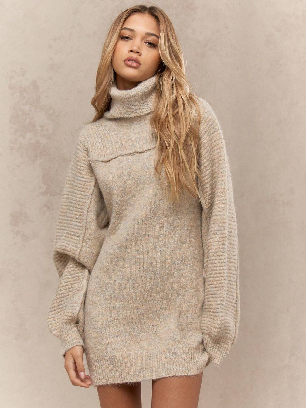 oversized ribbed knit sweater dress MISSGUIDED Cozy High Neck Dress｜MISSGUIDED bodycon sweater dress