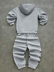 SHEIN 2 stuks/set tienerjongens losse patroon hoodie en joggingbroek set