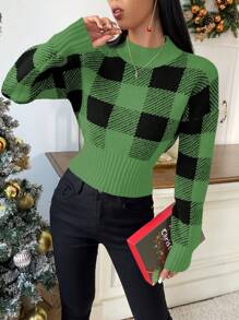 Chiquease Women's Casual Everyday Colorblock Plaid Loose Knit Sweater For Autumn/Winter Knit Pullover Fall Outfit