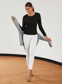 Lifespree 女士纯色镂空后背长袖运动 T 恤