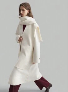 Ontre Manteau long ivoire pour femmes, veste d'hiver ample au style de foulard à capuche décontracté, idéal pour Noël et le Nouvel An - Blanc - Voir 4