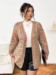 Flirla Plus Size Colorful V-Neck Casual Knit Cardigan For Women - Multicolor - View 5