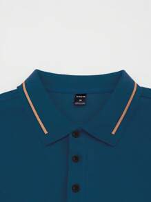 Manfinity Homme Men's Casual Minimalist Ribbed Short Sleeve Polo Shirt - Blue - View 3