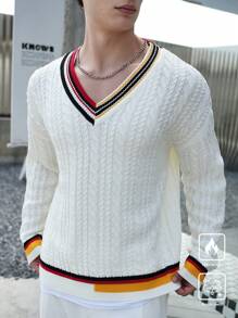 Manfinity Hypemode 1 Áo len dài tay cổ chữ V sọc nhiều màu cho nam, thích hợp cho mùa thu/đông - Nhiều màu - Xem 7