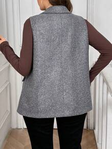 SHEIN LUNE 大码前扣无袖缺口领简约休闲假口袋背心大码秋装