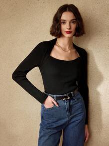 MOTF PREMIUM EFFEN VIERKANTE HALS SLIM FIT GERIBBELD TRUI