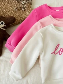 SHEIN 3pcs/Set Baby Girl Casual Simple Heart Print Pink Sweatshirt, Thermal Lined Lining, Suitable For Autumn/Winter - Multicolor - View 3