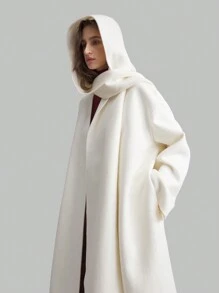 Ontre Manteau long ivoire pour femmes, veste d'hiver ample au style de foulard à capuche décontracté, idéal pour Noël et le Nouvel An - Blanc - Voir 1