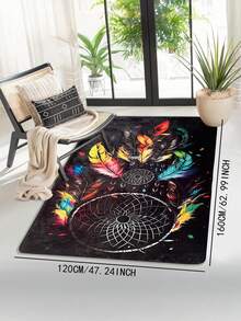 1 件法兰绒材料毛毡底，35 密度泡沫，真空压缩，瞬间回弹，无折痕，黑色捕梦网图案圣诞家居装饰地毯，柔软面料，隔音，吸水，可洗，可用于客厅、沙发边、卧室、梳妆台、椅子、日光浴室和其他室内区域 - 彩色 - 查看 3