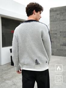 Manfinity Roghcode Jersey casual de punto con patrón de bloques de color y efecto desgastado para hombre, apto para otoño/invierno - Multicolor - Ver 2