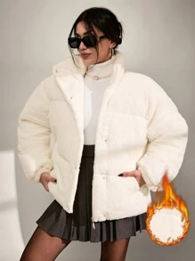 EURMUSE 高品质闪亮柔软人造毛皮双侧口袋温暖优雅冬季大衣