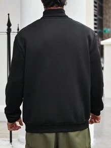 Manfinity Homme 大码男式皇冠图案高领长袖休闲套头连帽衫，秋季 - 黑色 - 查看 4