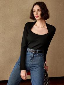 MOTF PREMIUM EFFEN VIERKANTE HALS SLIM FIT GERIBBELD TRUI