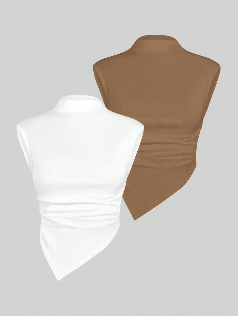 Sweetra Camiseta de tirantes asimétrica de unicolor simple, adecuada para el verano - Multicolor - Ver 1