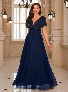 UNITHORSE UNITHORSE Sequin Spliced Formal Dress Elegant Prom Wedding Guest Gown, For Graduation Dress, Bride Dress, Birthday Women Outfits,Party Dress,Evening