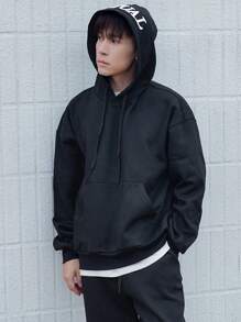 DAZY Men's Letter Embroidered Sweatshirt Set, Autumn Hoodie - Black - View 3