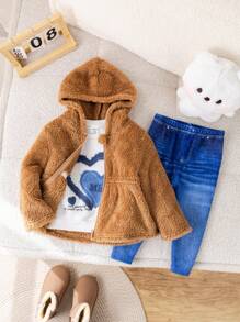 SHEIN 3Pcs Set Baby Girl Fluffy Hoodie, Knit Sweater And Pants For Autumn/Winter - Multicolor - View 3
