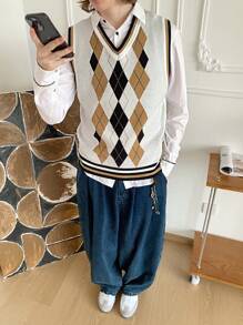 Manfinity RebelGame 男士时尚休闲日常针织修身无袖毛衣背心，多色 - 彩色 - 查看 1