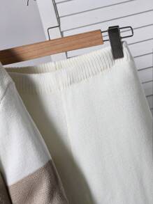 SHEIN 2pcs Set: Tween Boy Casual Chic Polo Collar Contrast Striped Polyester Sweater And 7/8 Jogger Pants, Suitable For Outdoor Sports And Shopping, Autumn/Winter - Multicolor - View 3