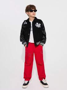 Tween Boy Casual Red Distressed Straight Leg Jeans, Christmas - Red - View 3