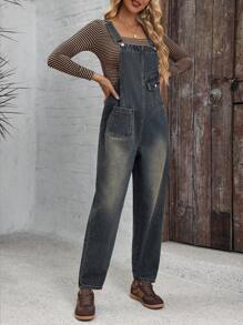 EMERY ROSE Women's Solid Color Pocket Casual Dungarees/Overalls, Autumn
