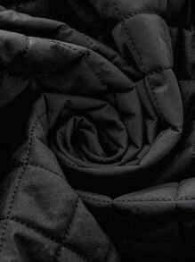 SHEIN LUNE 女士菱形图案绗缝夹克，收腰，修身，撞色黑灰色，休闲百搭，冬季服装 - 黑色 - 查看 6