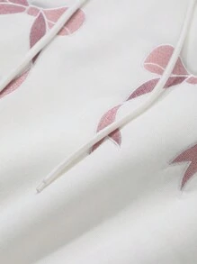 DAZY 女士宽松休闲刺绣蝴蝶结连帽抓绒卫衣，长袖上衣，秋季服装，冬季连帽衫 - 白色 - 查看 7