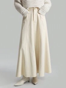 Ontre Women's Four-Season Apricot Simple Swing A-Line Skirt, Daily Leisure, Old Money Style Retro Simple Fashion, Urban Commuting, Elegant And Simple Skirt