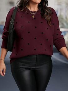 SHEIN LUNE Suéter holgado de talla grande, de hombro caído y estampado de lunares, adecuado para otoño e invierno