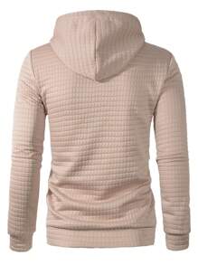 Manfinity Homme 男士字母贴布抽绳连帽纹理卫衣，秋季款，长袖上衣 - 杏色 - 查看 2