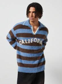ROMWE MEN Street Life Men Polo Collar Striped Casual Shirt - Blue - View 6