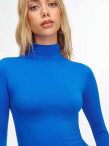 SHEIN Unity Soft Texture Basic High Neck Seamless Sports Top - Royal Blue - View 6