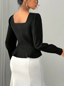 SHEIN Unity 女式拼色花卉蕾丝长袖优雅衬衫 - 黑與白 - 查看 2