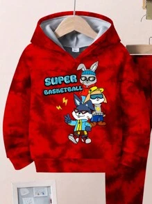SHEIN Leap Crew Bộ 2 áo hoodie in hình thỏ bóng rổ dáng rộng đơn giản, thoải mái, phong cách, mát mẻ, phù hợp cho bé trai mùa thu đông, trang phục dạo phố màu đỏ, trang phục dạo phố cho bé trai - Nhiều màu - Xem 4