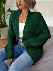 Calvaya Plus Size Solid Color Long Sleeve Cardigan, Minimalist Style Casual Top For Daily Wear, Winter Fall Cloth For Women - Green - View 5