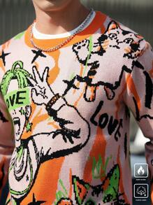 Manfinity Roghcode 男士圆领长袖图案细节简约休闲针织毛衣 - 彩色 - 查看 3