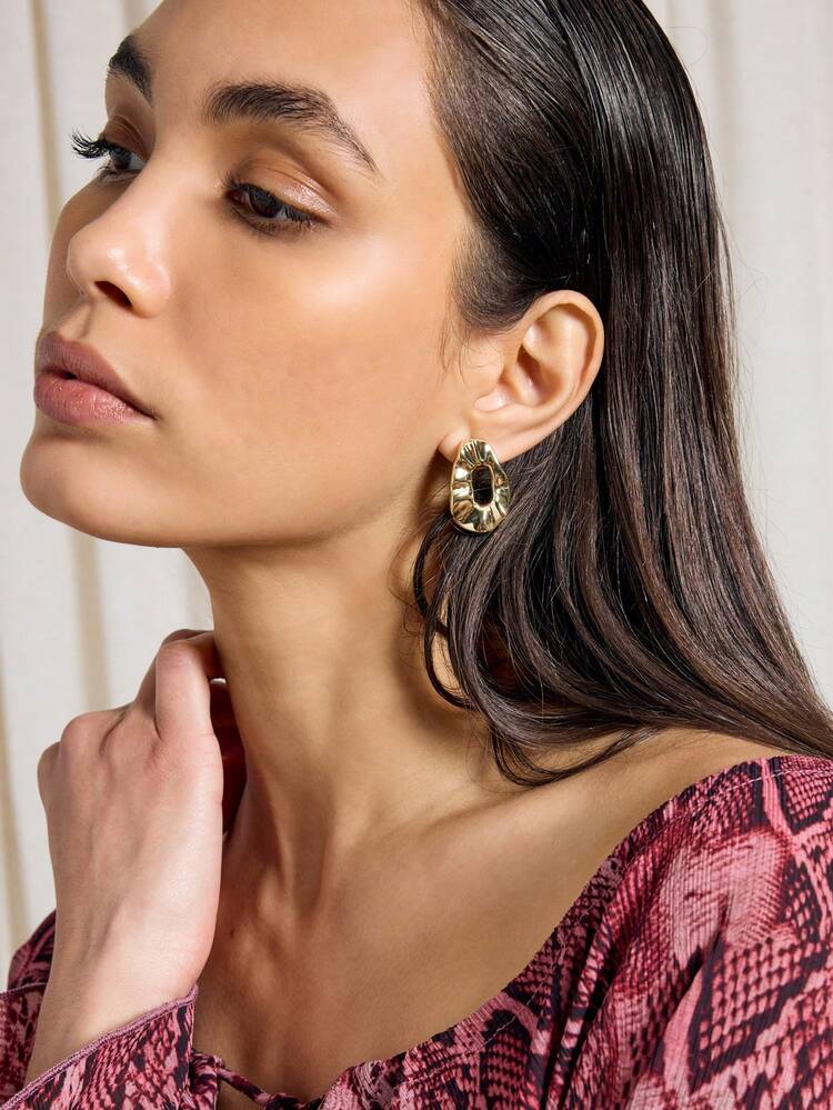 Gold Plated Hollow Round Stud Earrings