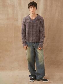 Men Patterned V Neck Sweater - Multicolor - View 4