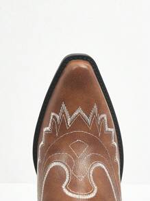 Styleloop Women's Embroidered Pointed Toe Chunky Heel Western Boots, BOHO Style, Retro American Western, Bohemian, Music Festival, Party, Christmas, Halloween Outfit - Coffee Brown - View 5