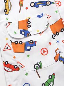 Toddler Boys' Minimalist Fashion Full Print Car Graphic Long Sleeve Hooded Jumpsuit Raincoat