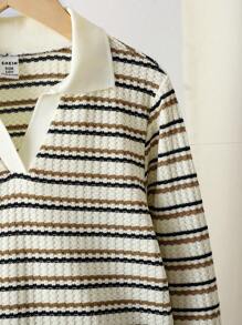 SHEIN Tween 女童 V 领长袖条纹打底 T 恤，秋冬款 - 彩色 - 查看 4