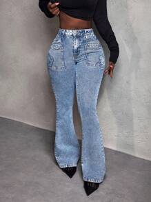 Slaydiva Women's Simple Button Front Pockets Design Casual Jeans, Daily Wear - Light Wash - View 6