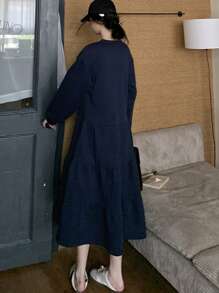 DAZY Women Casual Letter Print Ruffle Hem Mini Dress, Suitable For Autumn,Back To School Clothes,Fall Women Clothes Long Sleeve Dress